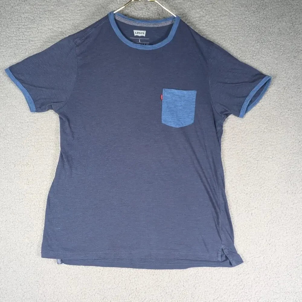 Levi's T Shirt Mens Large Blue Short Sleeve Pocket Tee Shirt
